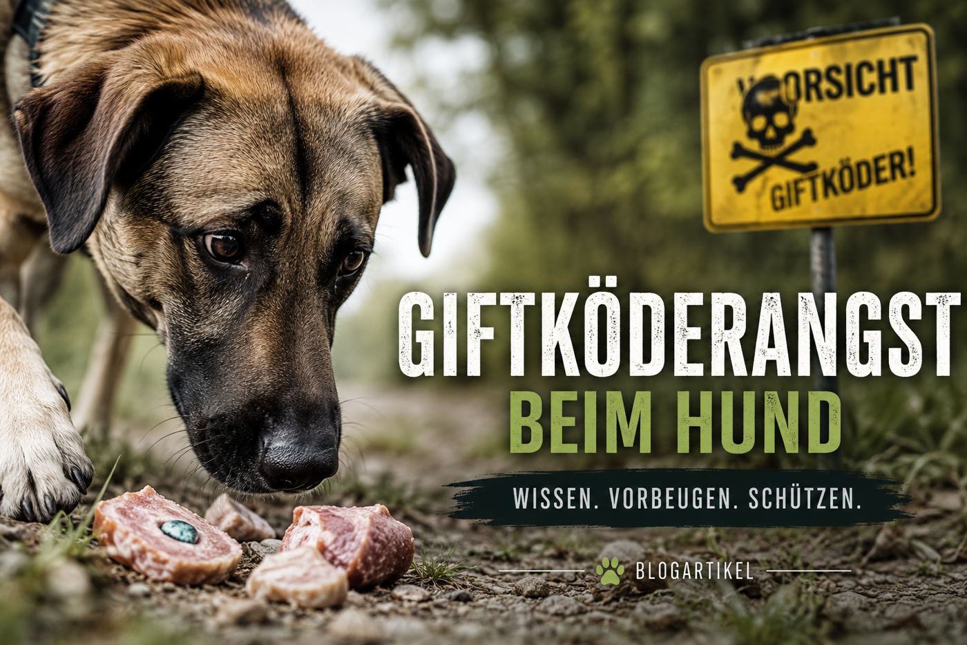 Giftkoederangst beim Hund: Hund schaut aufmerksam auf Futter am Boden bei DOGS Steiermark